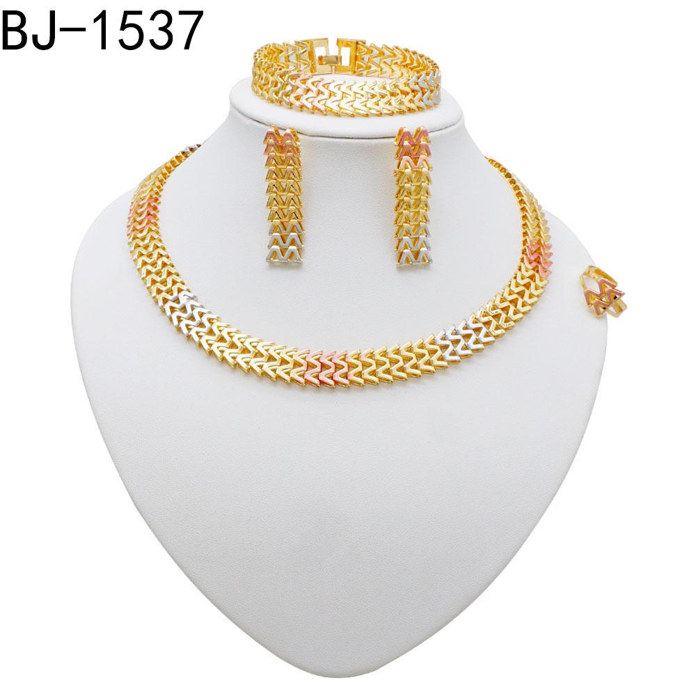 Simple Elegant Gold Color Women Jewelry Sets Necklace Earrings Bracelet Rings Sets Fashion Set Dubai Wedding Banquet Party Gifts