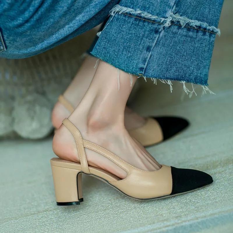 Fashion Summer Sandal For Women High Heels Sandals Retro Closed Square Toe Mules Shoes Girls Wedding Shoes Elegant Womans Low Heels Shoe