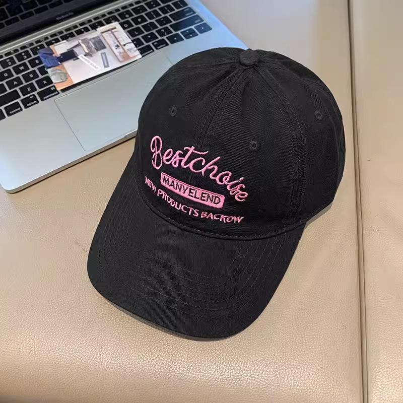 Women Pink Embroidery Baseball Cap Soft Cotton Snapback Sunshade Peaked Hat Female Girl JK Korean Y2K Outdoor Sport Visors Hats