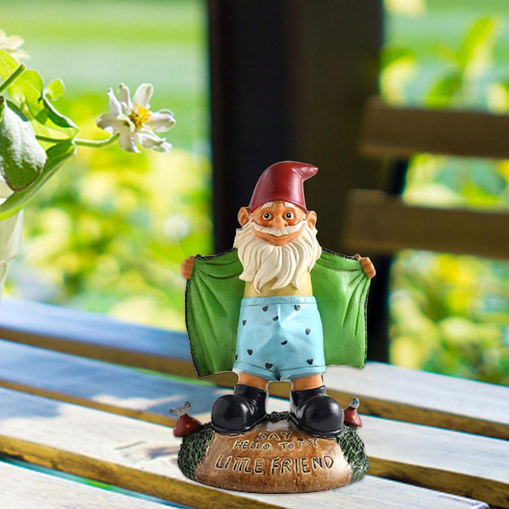 Estatua Divertida Traviesa de Gnomo de Jardín Figura de Gnomo de Césped DI HOLA A MI PEQUEÑO AMIGO Enano Muestra Ropa Interior Decoración de Gnomo de Jardín