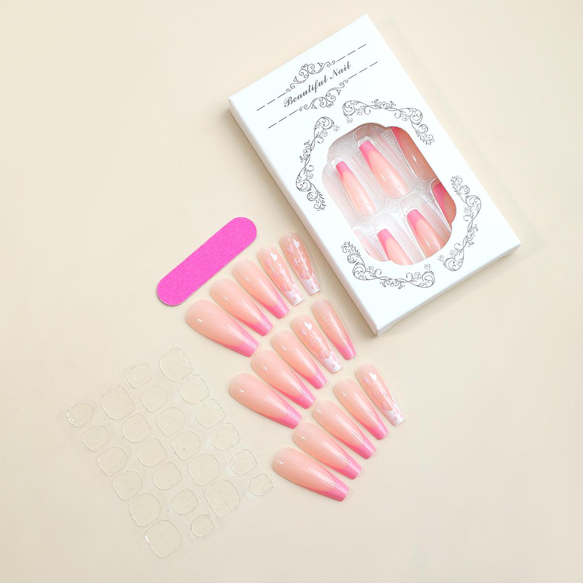 

Sweet Pink Heart Ombre Wearable False Nail Art Patches