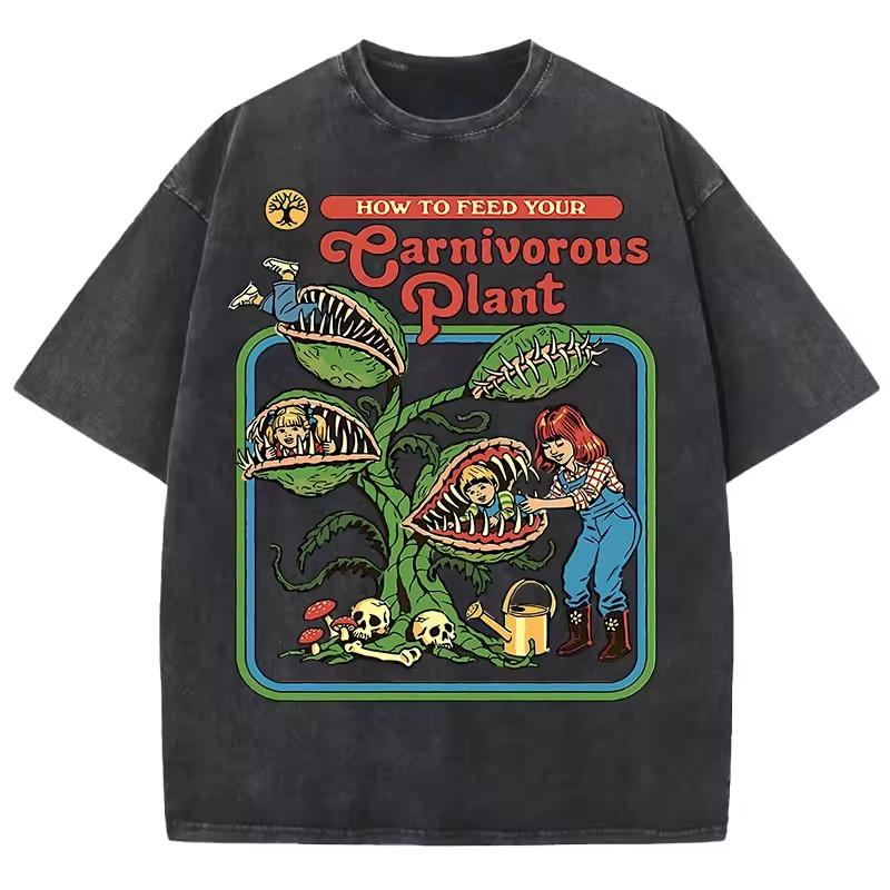 

Plant Pattern Washed TShirts Unisex Breathable Cotton Casual T Shirt Soft Summer Comfortable Crewneck Short Sleeve Yk Top S