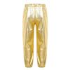 Pantaloni da Ragazza Metallizzati Lucidi Elastici a Vita Alta Tasche Pantaloni da Danza Hip Hop Streetwear Pantaloni della Tuta