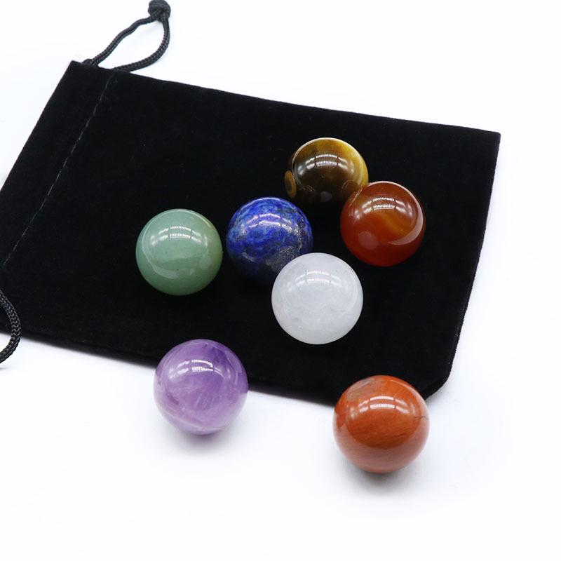 711 Natural Crystal Agate Chakra Set: 7 Seven-Color 20MM Round Beads for Yoga