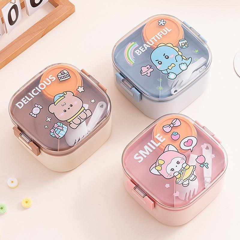 Tragbare Kinder Lunchbox Edelstahl Bento Box Mit Geschirr Cartoon Lebensmittelaufbewahrung Picknick im Freien Obstsalat Box