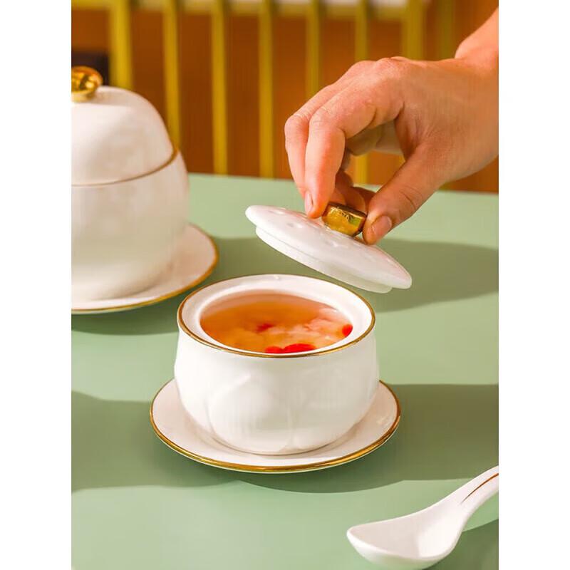 Lotus Ceramic Individual Stew Bowl with Lid and Saucer