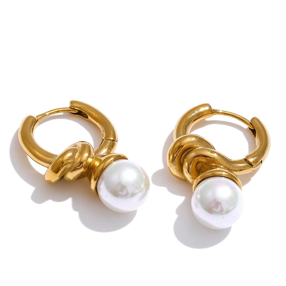 

Yhpup Classic Stainless Steel Simulated Pearls Geometric Hoop Earrings for All Occasions Chic Versatile Daily Golden Jewelry
