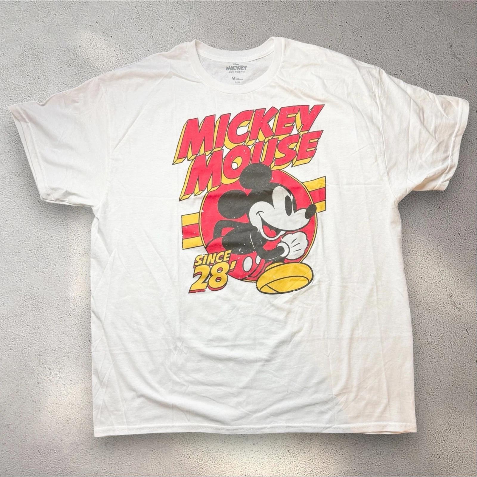 Disney Mickey Mouse Since 28 White Graphic T- Shirt Mens XL Mad Engine Cotton XL