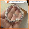 100% Solid 925 Sterling Silver Retro Bracelet for Women Geometric Stone Pearl Simple Bracelet Birthday Gift