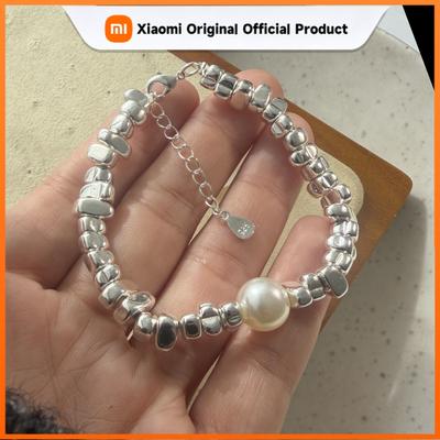 100% Solid 925 Sterling Silver Retro Bracelet for Women Geometric Stone Pearl Simple Bracelet Birthday Gift