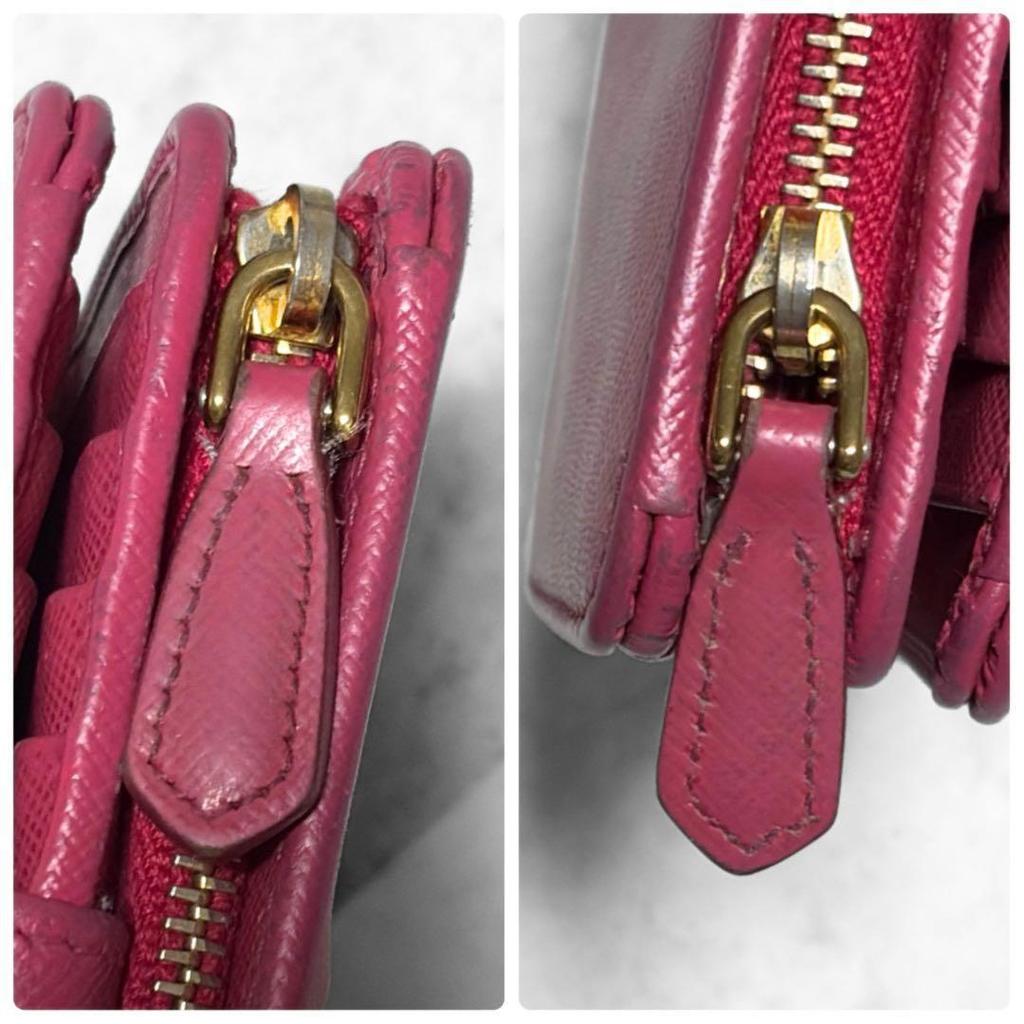 Used PRADA Popular Color Bi-fold Wallet Saffiano Leather Logo Hardware Pink