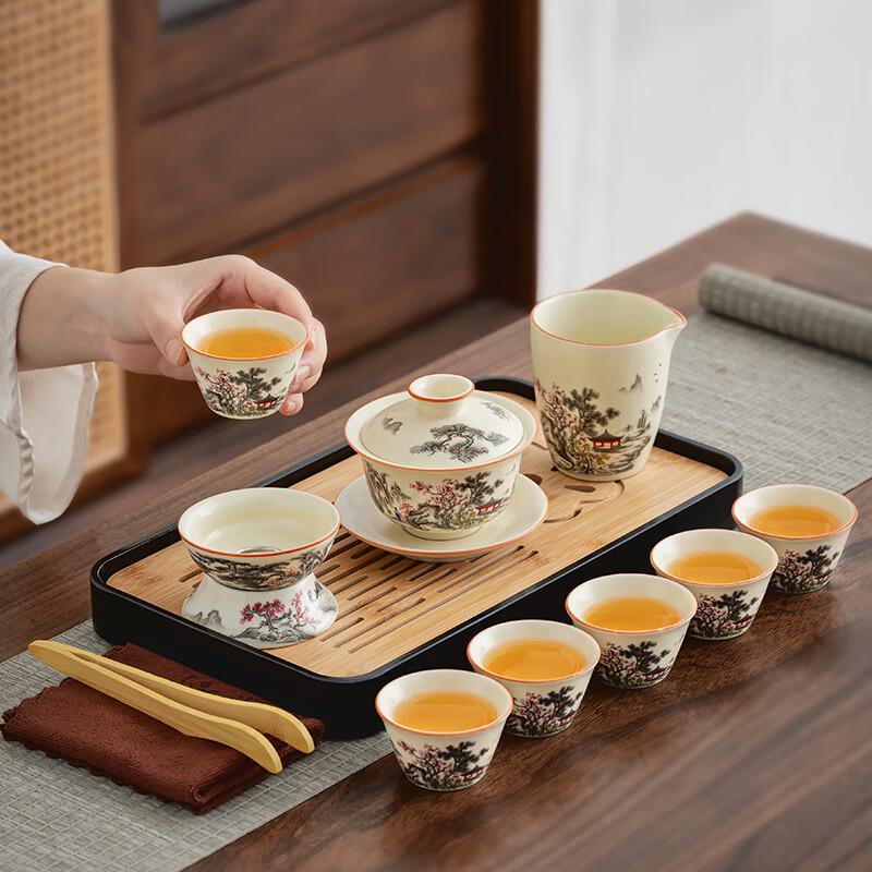 Cha Xun Ru Kiln Black Pine Plum Blossom 10-Piece Gaiwan Tea Set with Tray