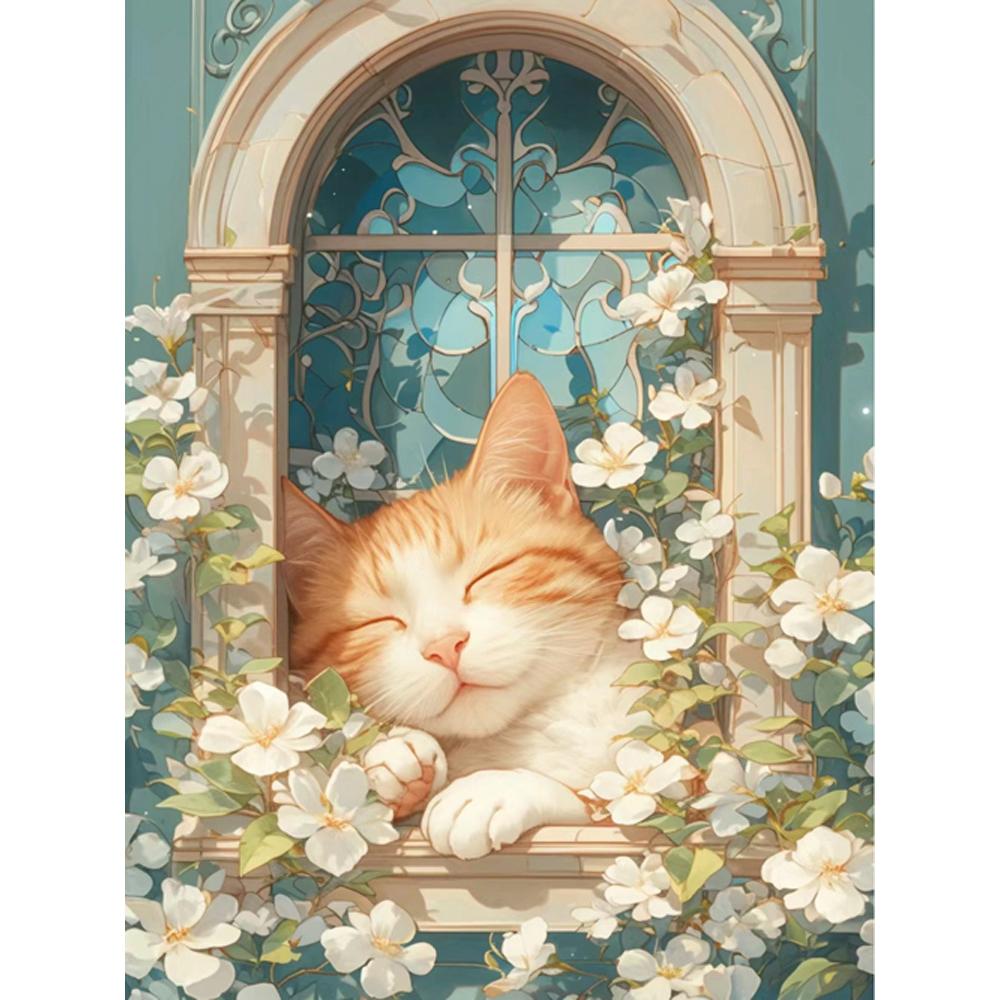 

Full Diamond Painting New Collection Windowsill Cat and Flowers 5D DIY Diamond Embroidery Animal Cross Stitch Mosaic Home Decor Round 20x30cm