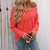 Women's Fashion Casual Spring Fall Solid Color Print Long Sleeve O-Neck Blouses & Shirts