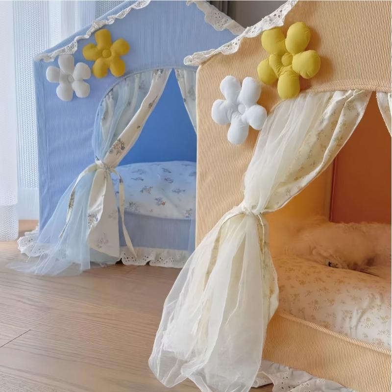 Cute Lace Pet Tent Nest Cat Dog Sleeping Creative House Bed Cats Villa Indoor Small Medium Dogs House Beds Comfortable Supplies