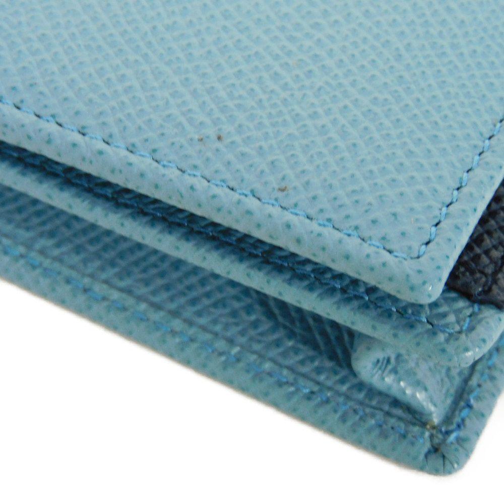 Used Bulgari Man Business Card Holder 7946 Navy Bi-Color Calfskin Bifold RFID Case (11679) Logo Metal Light Blue Men's