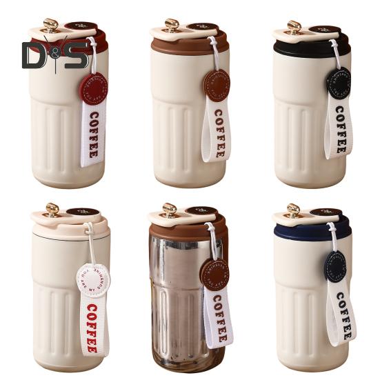 Cana termica de cafea cu afisare a temperaturii 450 ml capac rezistent la scurgeri Cana de cafea reutilizabila din otel inoxidabil Cana cu vid cald si rece pentru iubitorii de cafea