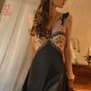 Sexy Pajamas Women's Summer Pure Desire Lace with Chest Pad Suspender Satin Slim Nightdress
