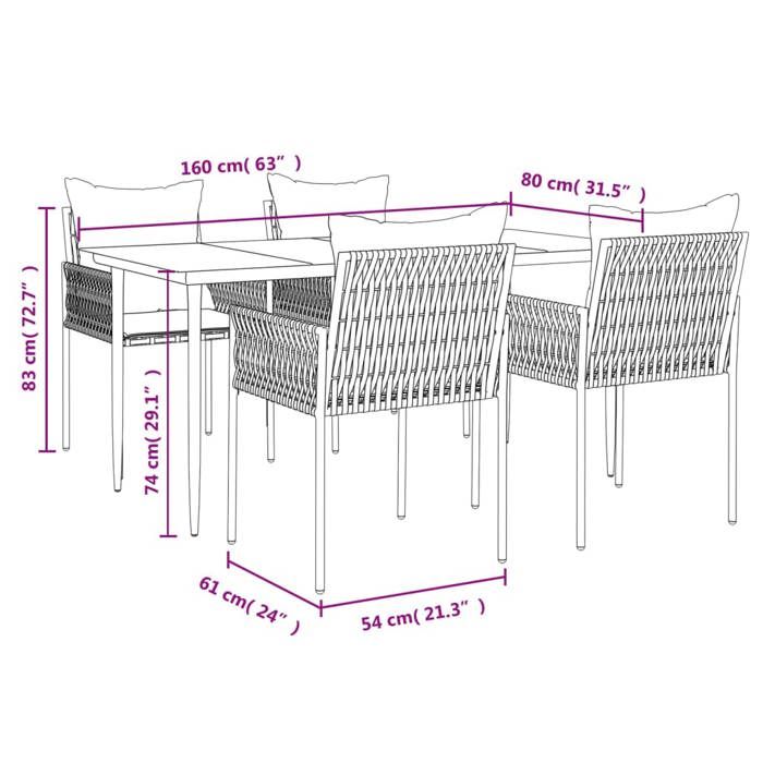VidaXL Ensemble à manger de jardin 5 pcs coussins résine tressée acier, ensemble à manger, ensemble à manger d'extérieur, 3187057