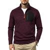 Men's Heather Quarter‑Zip Fleece Pullover, Contrast Zipper Chest Pocket, Stand Collar, Long Sleeve, Casual Outdoor Hiking Sweatshirt Top