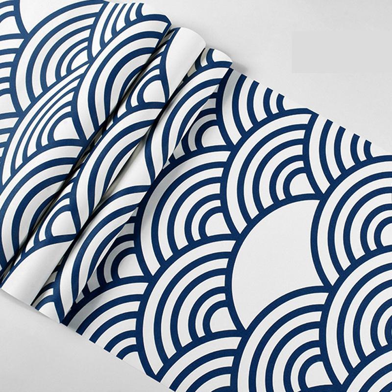 

Self Adhesive Bue Geometric Wallpaper Thicken Japanese Style Noodle Sushi Shop Surf Auspicious Cloud Ukiyo-E Wallpaper 0.53x3m