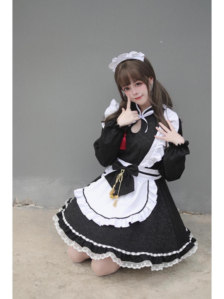 Plus Size Jacquard Lolita Maid Dress - Original Chinese Style Performance Costume