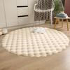 Cream Faux Rabbit Fur Round Rug - Bubble Fleece Bedroom Bedside Cushion Mat
