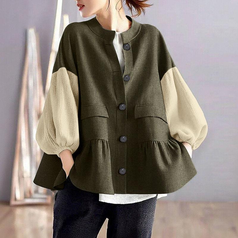 

ZANZEA Женская блузка с круглым вырезом, длинными рукавами, свободного кроя, в стиле кэжуал 4XL