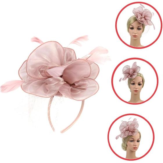 Ciieeo Bandeau et Chapeau Délicats en Maille Florale pour Femmes, Design Rose Nude, Coiffe pour Mariage et Tea Party avec Pince à Cheveux, Accessoire pour Occasion Spéciale