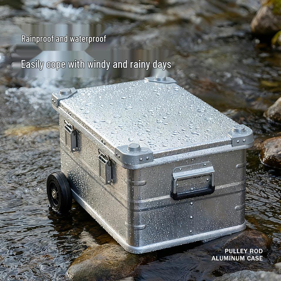 Mountain Outdoor Aluminum Storage Box with Wheels and Pull Rod for Camping Gear and Car Trunk