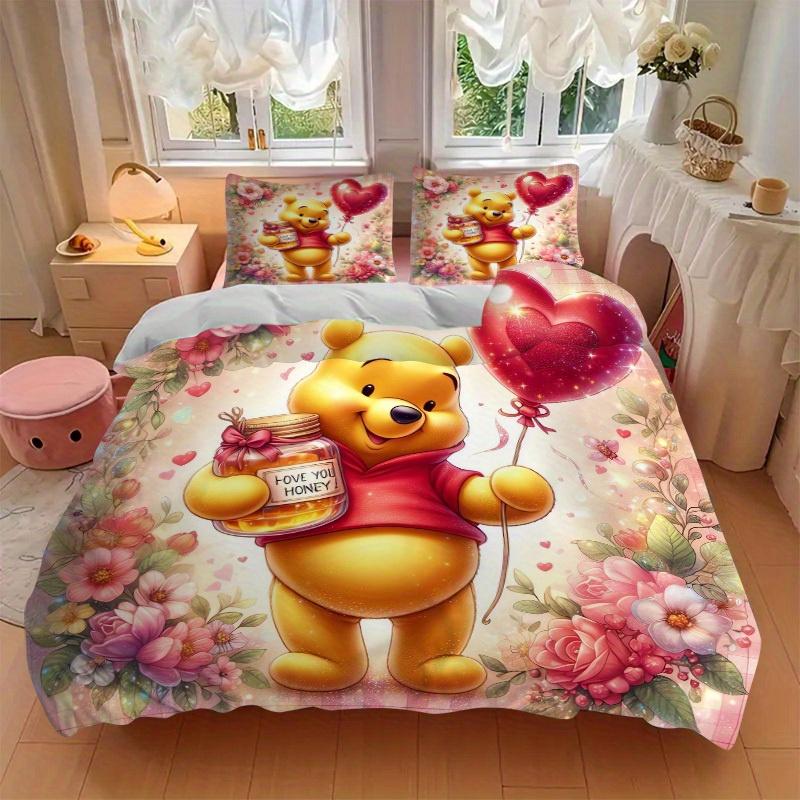 3pcs Set Honey, Heart, Flowers Print Bedding Quilt Cover, Soft and Comfortable Quilt Cover Suitable for Bedroom and Guest Room09