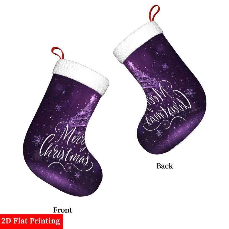 Christmas decoration fireplace hanging stocking2D Flat Print Purple Christmas Tree & Snowflakes Ornament - Han