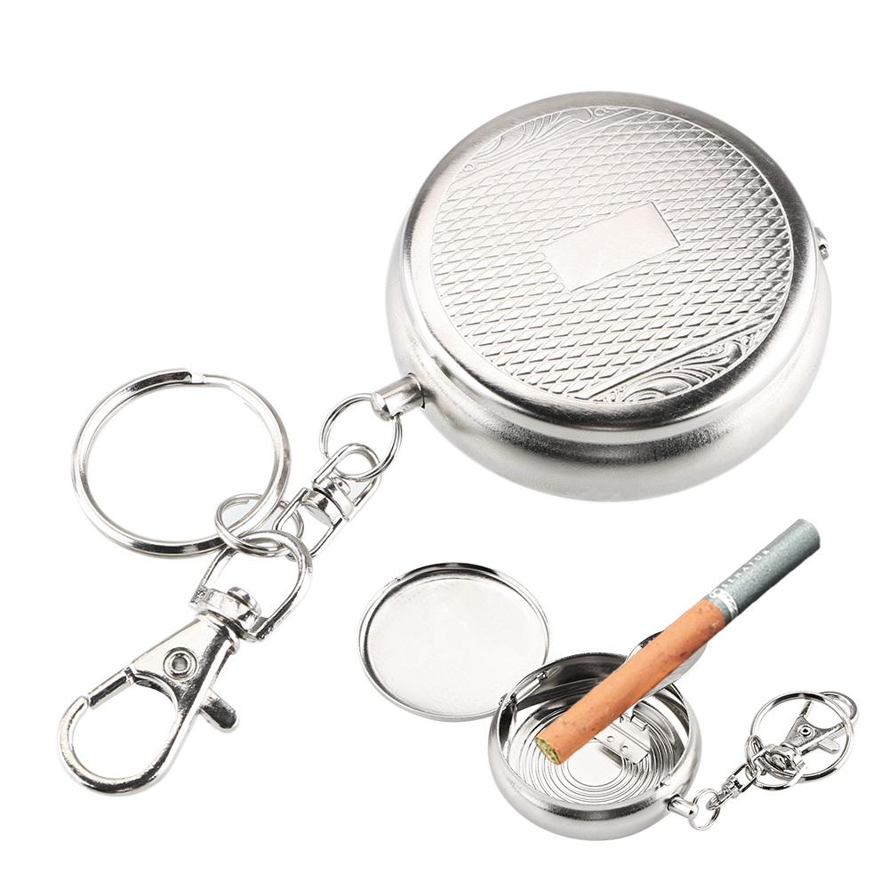 Pocket Ashtray Mini Stainless Steel Vehicle Cigarette Ashtray Portable Ashtray with Key Chain