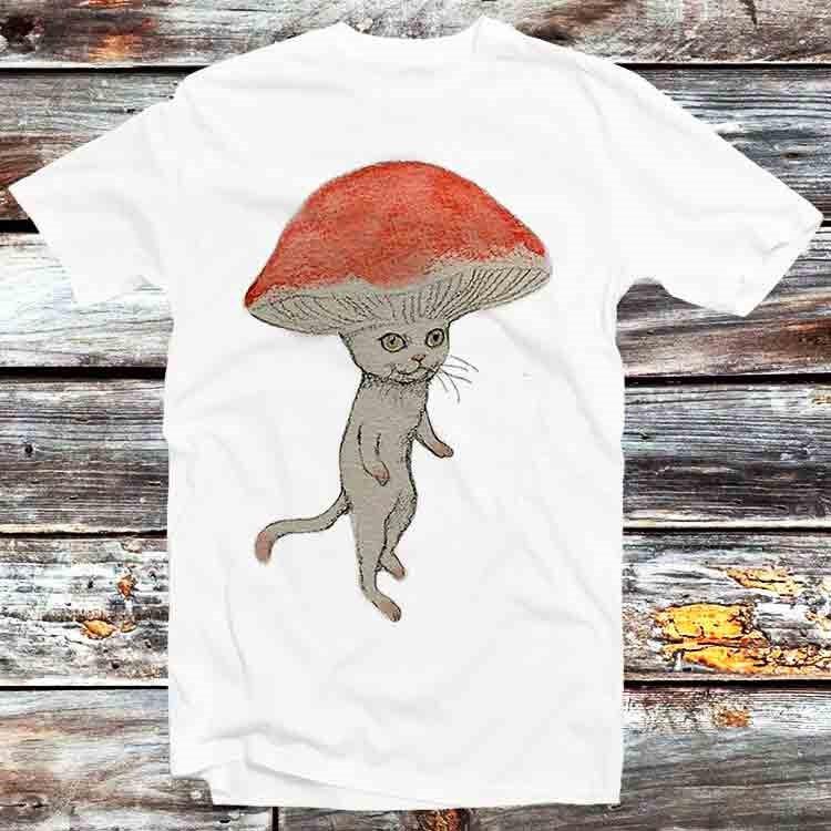 Magic Mushroom Cat Hat Parody T Shirt B1308