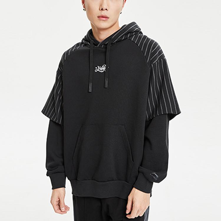 Li-Ning Striped Patchwork Pullover Long Sleeve Sweatshirt Men Sweatshirts Black AWDR119-1