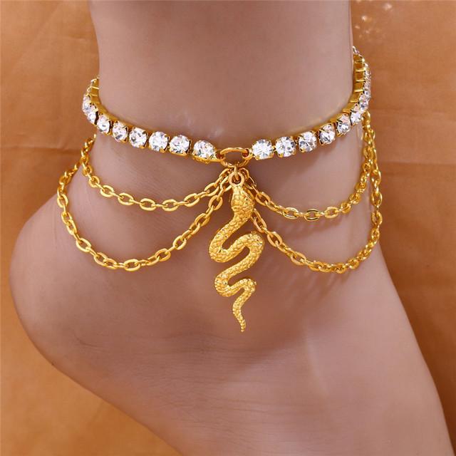 

Huitan новый модный браслет на лодыжку в виде змеи серебряного/золотого цвета со стразами, женская цепочка на лодыжку, аксессуары, пляжные украшения 20cm