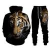 Tier Tiger 3D-gedrucktes Herren-Trainingsanzug-Set Lässiger Hoodie und Hose 2-teilige Sets Herbst Winter Mode Streetwear Herrenbekleidung Anzug