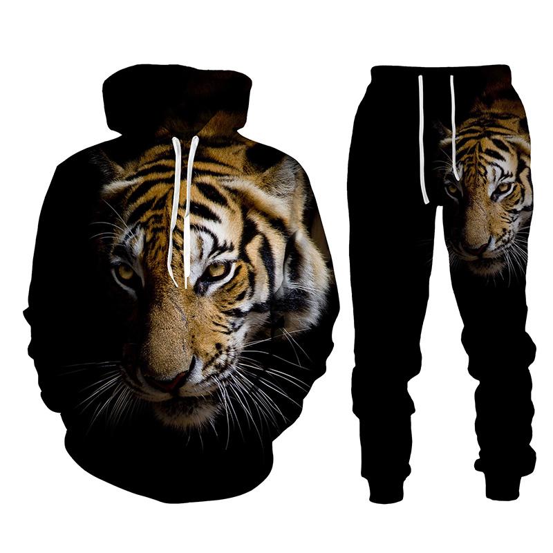 Tier Tiger 3D-gedrucktes Herren-Trainingsanzug-Set Lässiger Hoodie und Hose 2-teilige Sets Herbst Winter Mode Streetwear Herrenbekleidung Anzug