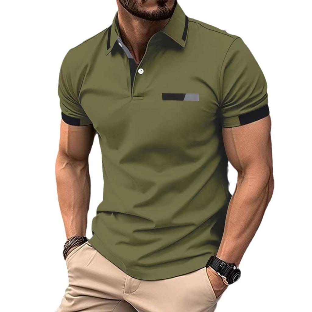 Fashionable Men's Casual Polo Shirt with Faux Chest Pocket, Turn-Down Collar and Button-Front Business T-Shirt Top