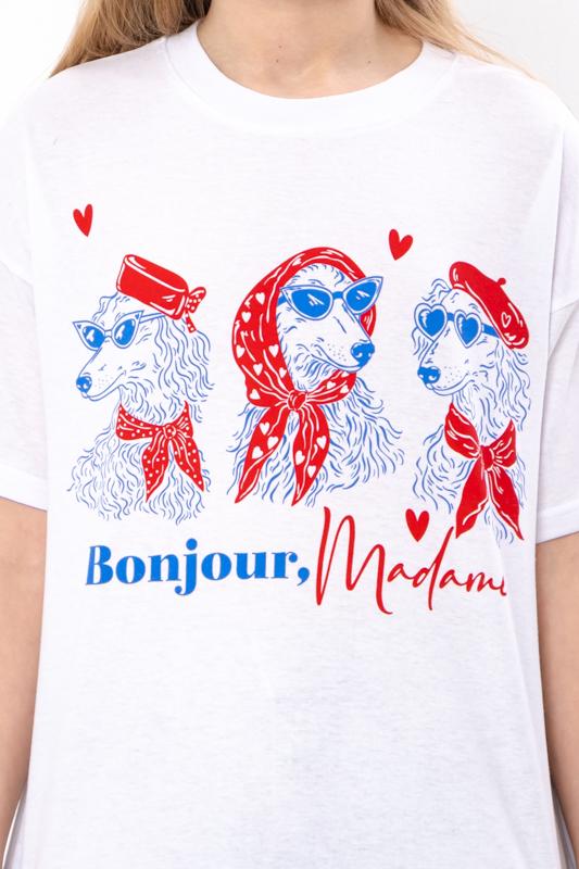 Girls Teen Oversized T-Shirt with Bonjour Madam Print, Summer 6414-001-33-2-2 HC