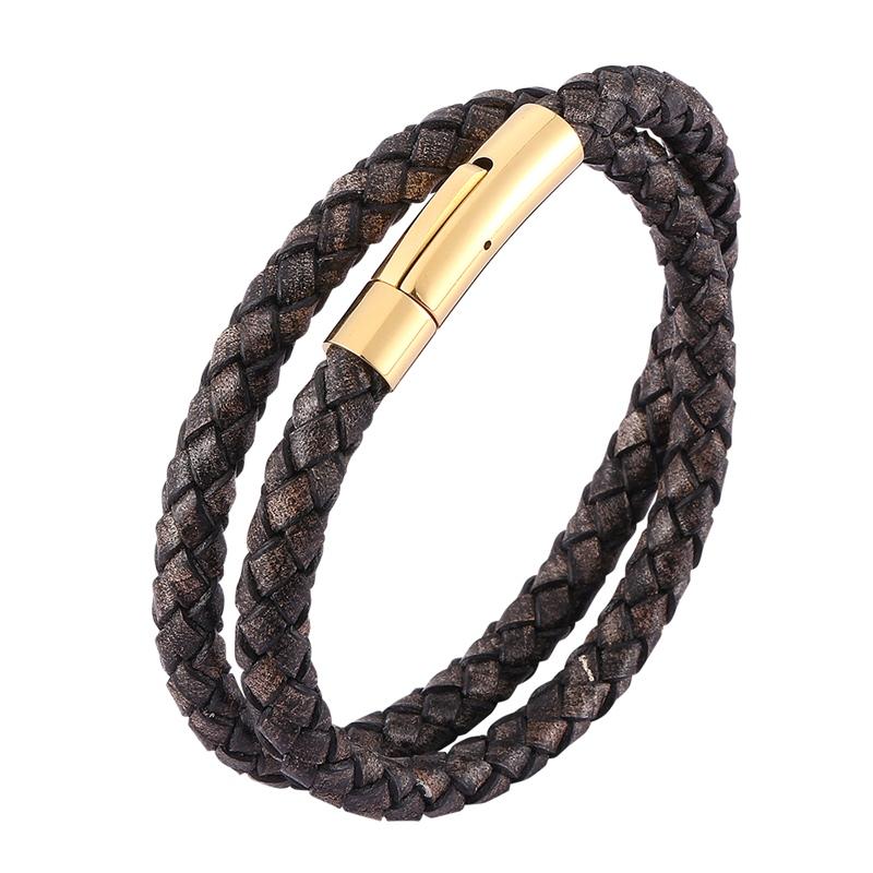 

Винтажный плетеный кожаный многослойный браслет из нержавеющей стали с застежками для мужчин и женщин, модные ювелирные изделия, подарки Wearing Length 205mm