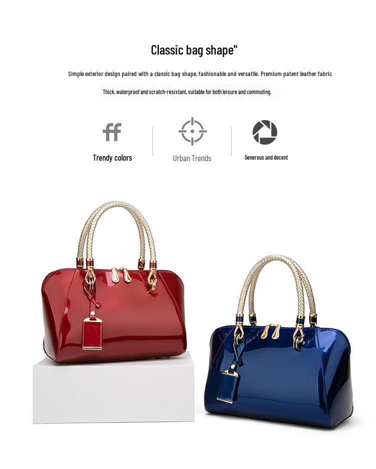 2025 Patent Leather Shiny Women's Boston Bag - Fashionable Single Shoulder & Crossbody Handbag
