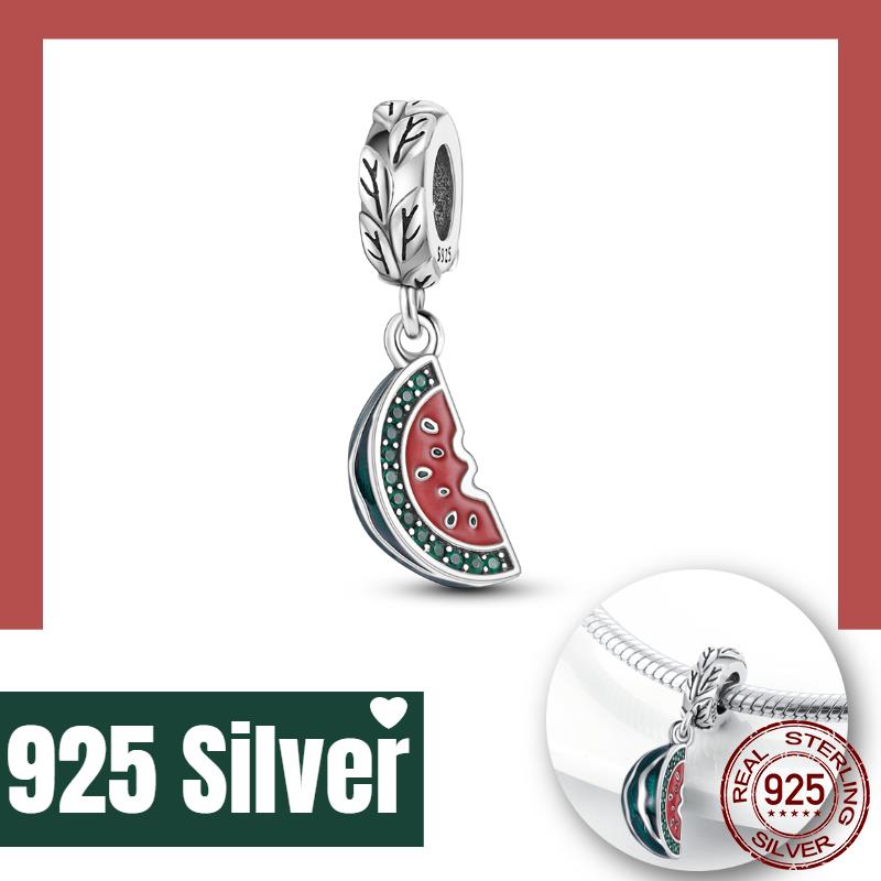 New Summer Fruit Cherry Strawberry Watermelon Charms Fit Bracelets Necklace Beads Diy Copper Women Jewelry Making