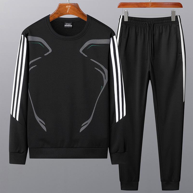 

Спортивный мужской пуловер с длинными рукавами и круглым вырезом, свитер с тремя полосками, повседневный костюм L чёрный