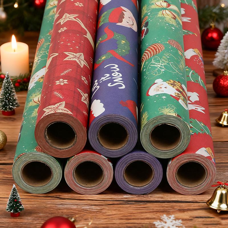 10Meterx50cm Christmas Wrapping Paper Roll Cartoon Santa Claus Elk Gift Box Packaging Material Christmas Party Home Decoration