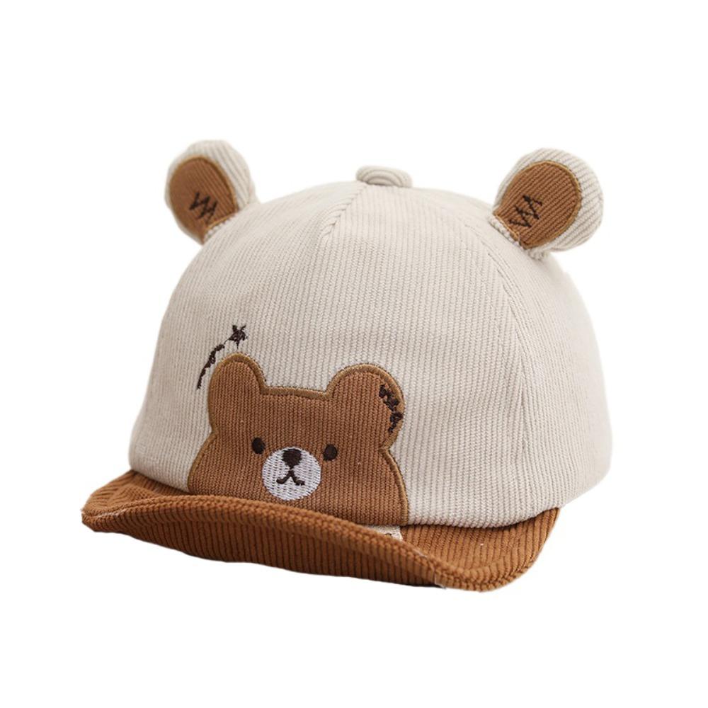 Cartoon Bear Baby Sunhat Wide Brim Newborn Flat Cap Solid Color Infant Bucket Hat Toddle