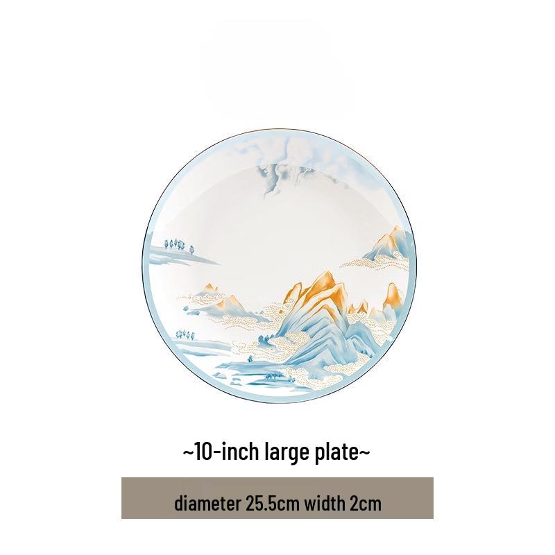 Jingdezhen Overglaze Porcelain Dinner Plate - Distant Peaks Design