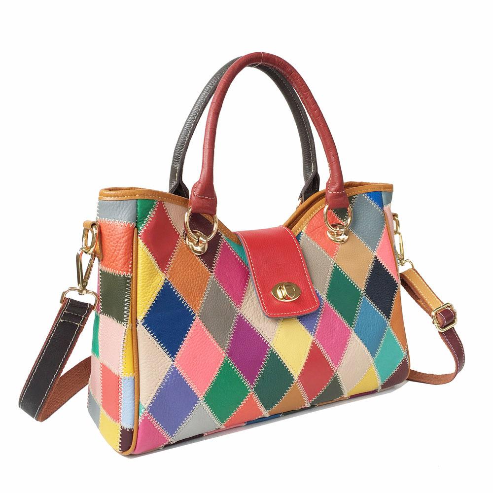 Damentasche Leder Rautensteppung Schulter-Umhängetasche Windfarbe Rindsleder Handtasche