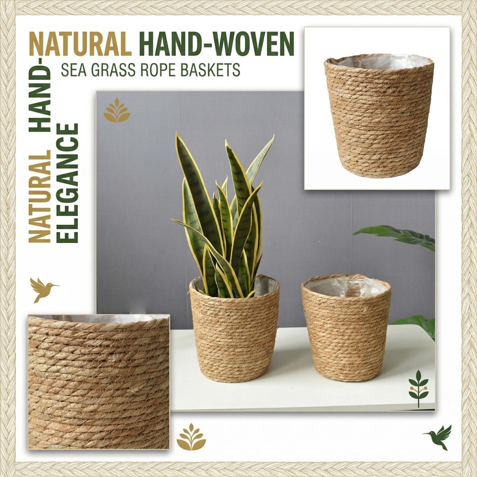 

Thickened Straw Woven Plant Baskets And Flower Pot Covers For Home Living Room, Rattan And Woven Baskets, Seaweed Rope Handmade Flower Baskets One Size