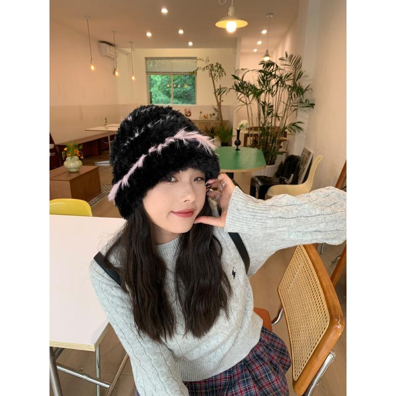 

Мягкое и восковое лицо, показывающее маленькую шляпку в корейском стиле для девочек на осень и зиму, непродуваемую, утолщенную, плюшевую вязаную шапку one size